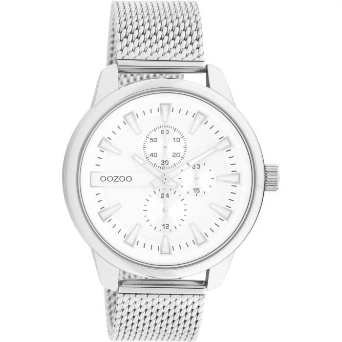 OOZOO Timpieces - Zilveren horloge met zilveren metalen mesh armband - C11015