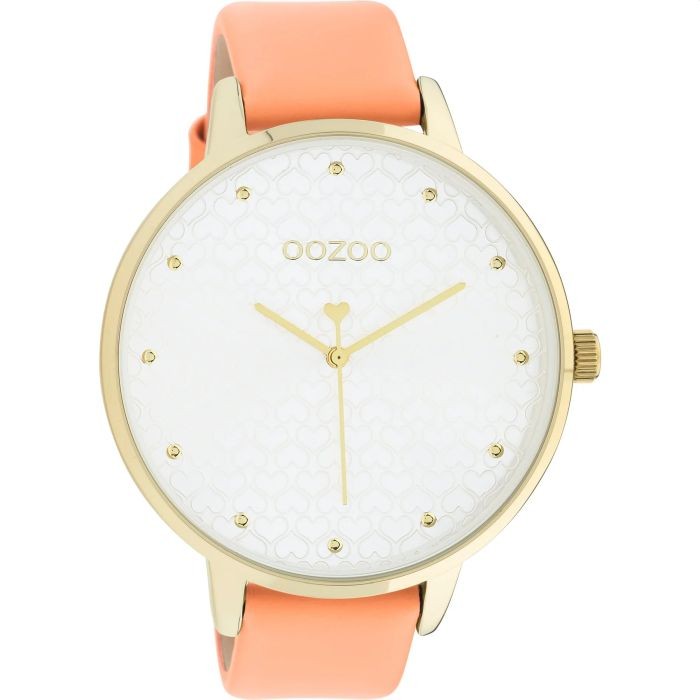OOZOO Timpieces - Gouden horloge met perzik roze leren band - C11036