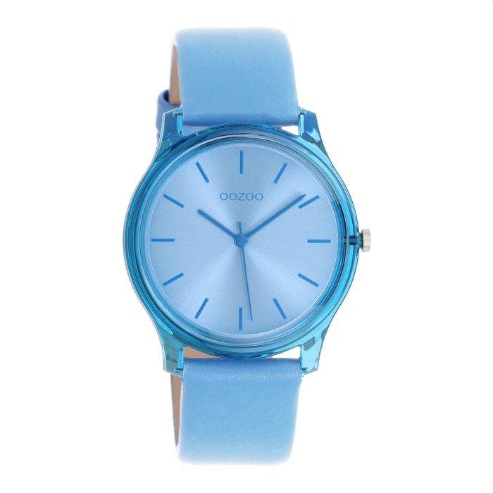 OOZOO Timepieces - Licht blauwe horloge met licht blauwe leren band - C11140