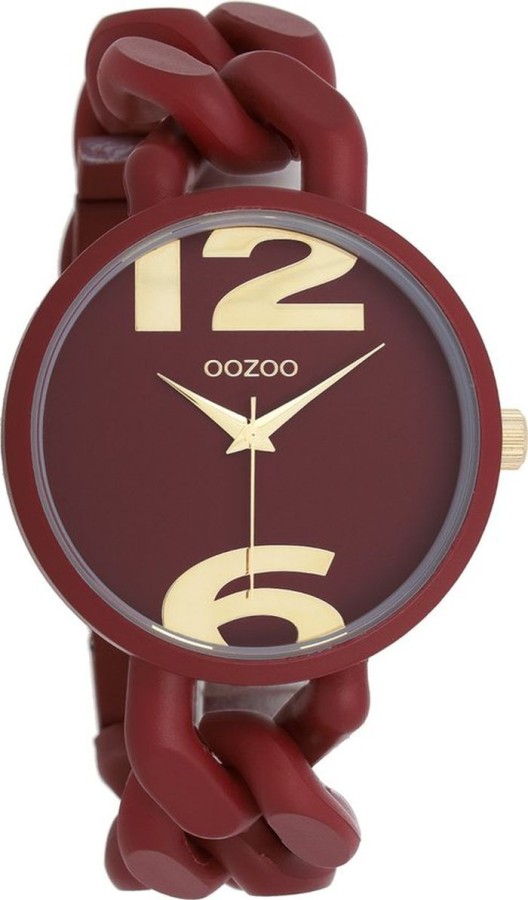OOZOO Timepieces - Steenrode OOZOO horloge met steenrode grove schakelarmband - C11267